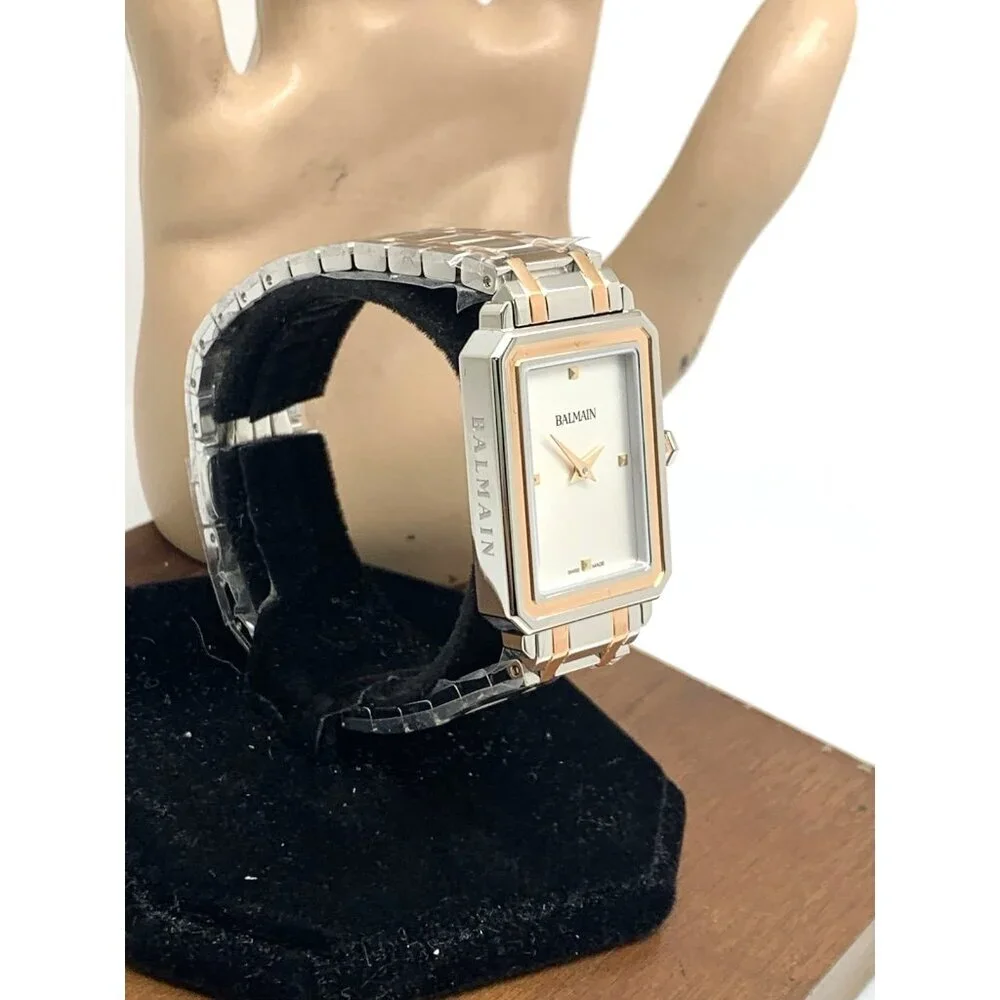 Balmain Women's Watch B43883326 Swiss Quartz Rose Gold Silver Steel Tank 25mm